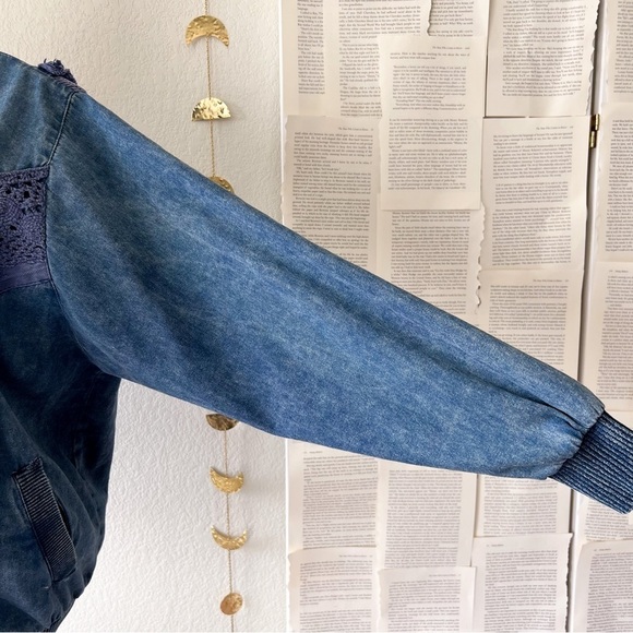 VINTAGE Marsha Sport Chambray Crochet Zip Up Bomber Jacket - Picture 6 of 16